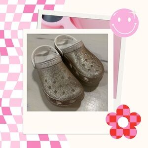 CROCS Glittery Gold Platform Clogs